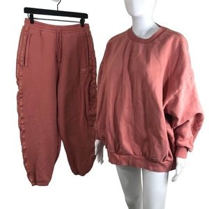 Adidas Originals Two Piece Sweatshirt Sweatpants Set Pink Size Medium Oversized